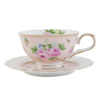 Kaffeetasse Tasse mit Untertasse rosa Blume innen 0,2L...