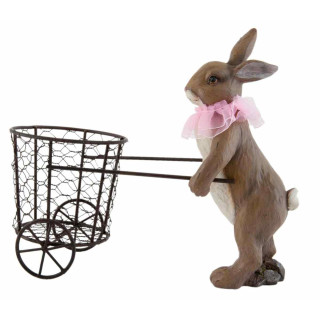 Deko Dekoration Figur Hase Kaninchen mit Korb auf Rädern 12 x 25 x 26 cm Clayre & Eef 6PR0689