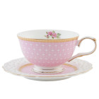 Kaffeetasse Tasse mit Untertasse rosa 0,2 L Clayre &...