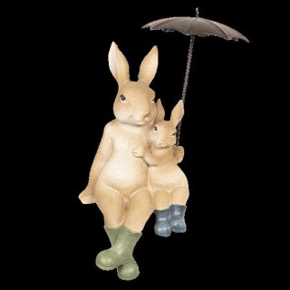 6PR2598 Hase Osterhase mit Kind untern Regenschirm. Kantenhocker 10*9*19 cm Clayre & Eef