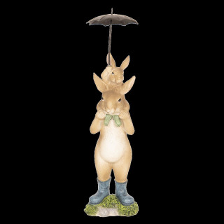 6PR2599 Hase Osterhase unter Regenschirm mit Hasenkind auf den Schultern 8*7*25 cm Clayre & Eef