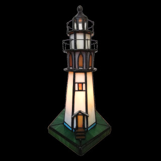 5LL-6006 Tiffanylampe Tiffany Tischlampe Tischleuchte Motiv Leuchtturm 11*11*25 cm Lumilamp / Clayre & Eef E14/max 1*25W