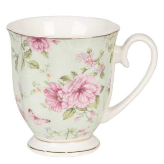 6CEMU0058 Zartes Mint mit Blumen Tasse Becher Mug 11*8*9 cm / 0,29L Clayre & Eef