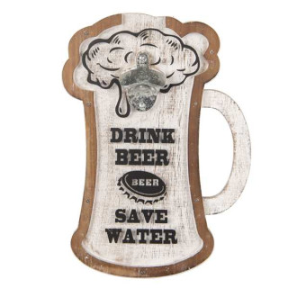 64459 Flaschenöffner Textschild Drink beer save water 26*4*36 cm Clayre & Eef