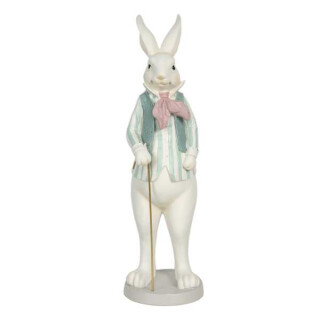 Clayre & Eef - Oster-Deko Figur Osterhase Hase elegant mit Sparzierstock - 17 15 53 cm