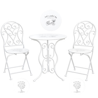 Clayre & Eef - 3er Set Terrassen-Tisch-Stühle Such a perfekt Day  ca. 60 70 / (2) - 40 40 92 cm