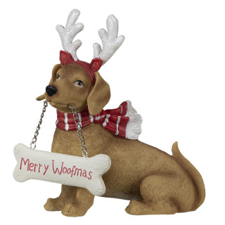 6PR3521 Weihnachtsdeko Deko-Figur Hund Merry Christmas Merry Woofmas 19*9*21 cm Clayre & Eef