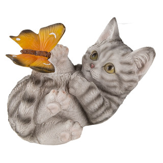 6PR3356 Deko-Figur Katze Kätzchen spielend mit Schmetterling 14*8*11 cm Clayre & Eef