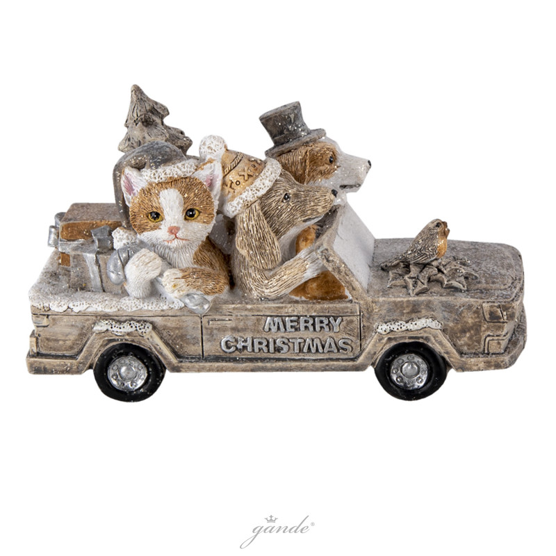 6PR4638 Deko-Figur Weihnachtsdeko Hund Katze im Auto Merry Christmas ,  18,68 €