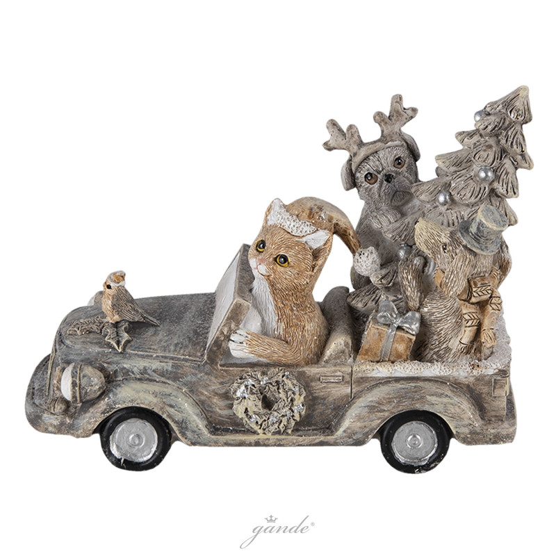 6PR4639 Deko-Figur Weihnachtsdeko Katze Hund im Auto mit Tannenbaum 1,  20,35 €
