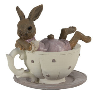 Clayre & Eef - Oster-Deko Osterhase-Häsin in Tasse - 10 8 9 cm
