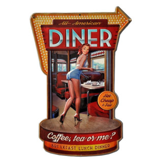 6Y4898 Textschild Blechschild Coffee Tea or me Pin-Up-Girl Diner 40*1*60 cm Clayre & Eef