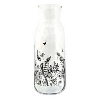 Clayre & Eef - Glas-Karaffe-Krug-Bitsche-Ampulle-Amphore Blumen Herz Floral / 1000 ml -  ca. 9 25 cm