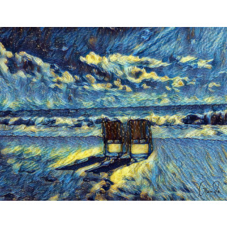 Foto158 Meer Strand Sehnsucht Urlaub Liegestühle 60 x 45 cm Fotokunst auf Leinwand Gemälde Bild Art Kunst 