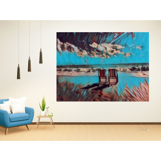 Foto159 Fotokunst auf Leinwand 60 x 45 cm Sehnsucht zum Meer Strand Beach Liegestühle Art Gemälde Kunst 