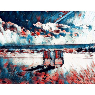 Foto160 Fotokunst auf Leinwand 60 x 45 cm Sehnsucht zum Meer Strand Beach Liegestühle Gemälde Bild Art Kunst 