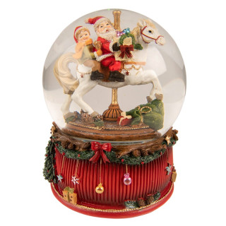 65154 Schneekugel Spieluhr Weihnachtsdeko Karusell Santa Claus Nikolaus mit Kind Ø 16*20 cm / 2*AAA Clayre & Eef