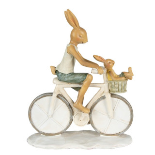 6PR3869 Deko-Figur Oster-Deko Oster-Hase auf Fahrrad mit Kind im Korb 18x7x22 cm Clayre & Eef