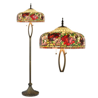 5LL-1205 Tiffany-Stehlampe-Lampe-Leuchte  Handgefertigter Kunstglas-Schirm im klassischen Art-Nouveau-Stil mit Blumenmuster Clayre & Eef/Lumilamp