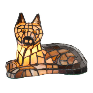 5LL-1215 Tiffany-Tischlamp-Lampe Hund Tiermotiv im klassischen Art-Nouveau-Stil Clayre & Eef/Lumilamp