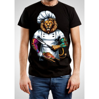 Löwe_Men T-Shirt Funshirt schwarz Berufsbedarf Küche, Bar, Service