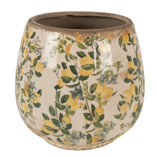 Clayre & Eef - Blumentopf Übertopf mit Zitronen und mediterranen Feeling