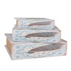 Clayre & Eef - 3er Set Pfau Vintage-Charme: Aufbewahrungsboxen im antiken Buch-Look