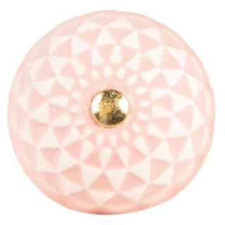 Clayre & Eef - Diamant-Muster in Rosa! Keramik-Möbelknopf mit Gold-Akzent - ( ca. 4 x 3 cm)