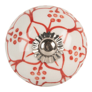 Clayre & Eef - Blüten-Akzent in Rot! Keramik-Möbelknopf mit filigranem Muster - ( ca. 4 x 4 cm)