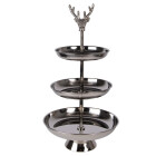 Clayre & Eef - Jagd-Chic am Tisch: 3-Schicht Etagere in Silber mit Hirschgeweih-Griff -  ca. 26 x 48 cm