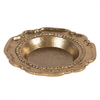 Clayre & Eef - Kleines Goldstück: Vintage Deko-Schale mit Perlenrand für den romantischen Landhaus-Glamour -  ca. 12 x 2 cm