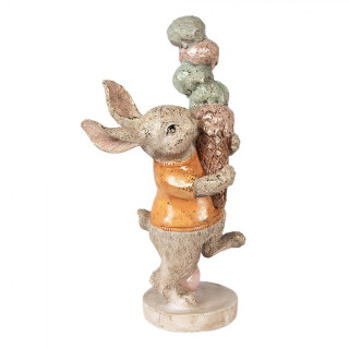 Clayre & Eef - Balancier-Akt & Zucker-Schock: Deko-Figur Hase mit XXL-Eis für Dein humorvolles Landleben - 28 x 16 x 10 cm