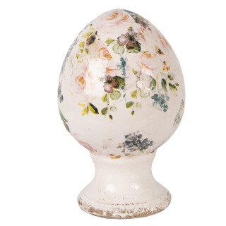 Clayre & Eef - Kleines Oster-Dekoei aus Keramik, Beige Vintage-Blumenmotiv in Pastell -  ca. 9x14 cm
