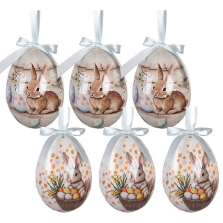 Clayre & Eef - Ostern Anhänger Satz von Weiß Kunststoff Mehrfarbige Hasen-Deko-Eier für fröhliche Osterstimmung von - 6 7x10 cm