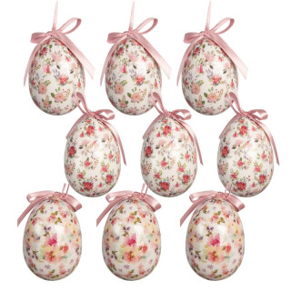 Clayre & Eef - Ostern Anhänger Set 9 Eier Weiß Rosen von -  ca. 5x8 cm
