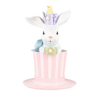 Clayre & Eef - Ostern Dekofigur Osterhase im Zylinder Weiß von -  ca. 18x26 cm