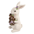 Clayre & Eef - Dekorationsfigur Hase mit Schokoladenkranz Weiß, Kunststoff - 17x16x30 cm
