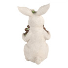 Clayre & Eef - Dekorationsfigur Hase mit Schokoladenkranz Weiß, Kunststoff - 17x16x30 cm