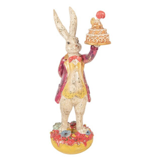 Clayre & Eef - Festliche Osterdeko: Hase im roten Mantel mit Torte - 14x10x30 cm